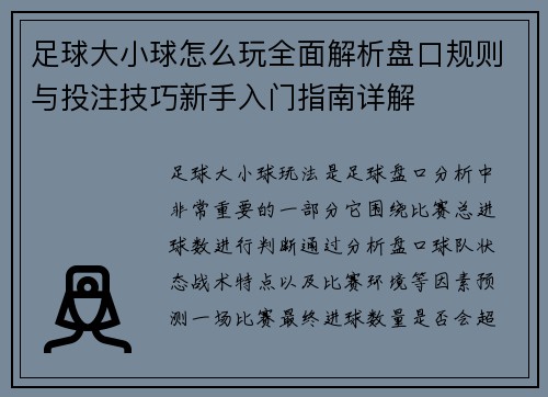 足球大小球怎么玩全面解析盘口规则与投注技巧新手入门指南详解